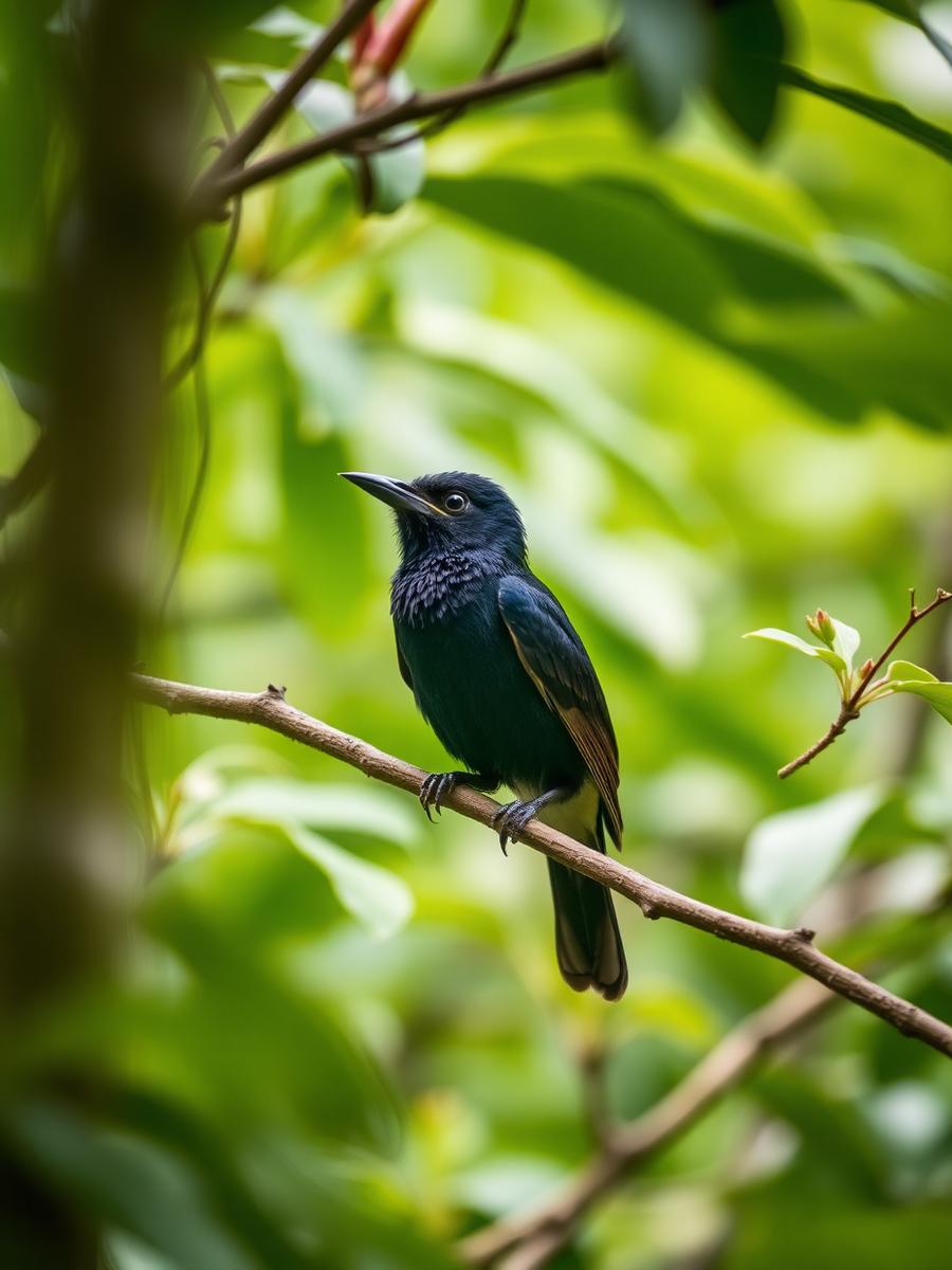 Bird perched in the plantation canopy